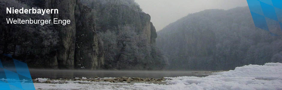 Das Foto zeigt die Weltenburger Enge im Winter.